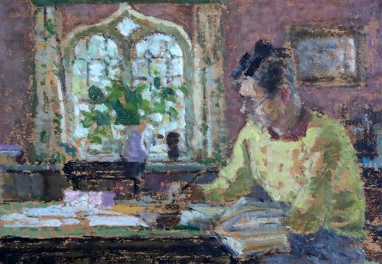 § Edward Le Bas, R.A. (1904-1966) Raymond Mortimer writing at a table in the study of The Bothy, Culham Court, Henley-on-Thames, circa